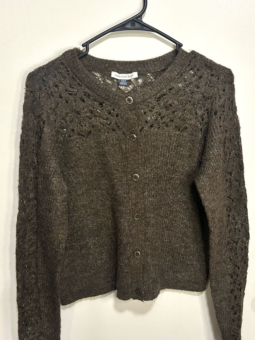 American Eagle Outfitters Olive Green Eyelet Knit Button Cardigan